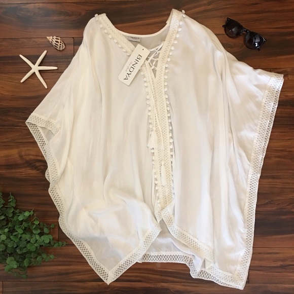 Bindya Other - Bindya White Lace-Up Cover-Up Mini Dress or Tunic